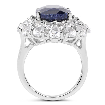 10.64 Carat Dyed Sapphire and White Topaz .925 Sterling Silver Ring  DestGlow