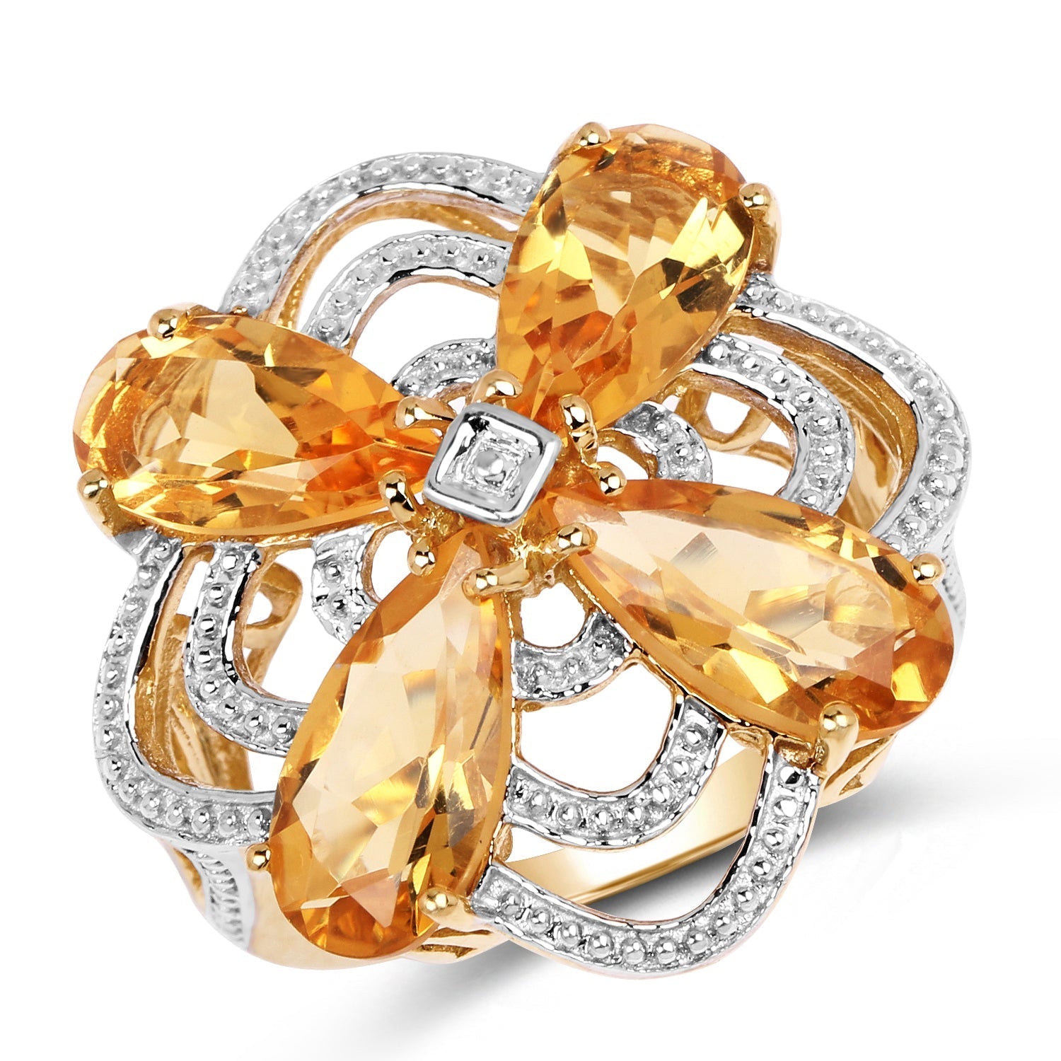 14K Yellow Gold Plated 8.80 Carat Genuine Citrine .925 Sterling Silver Ring  DestGlow
