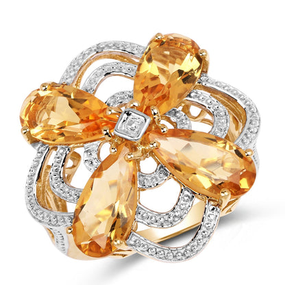 14K Yellow Gold Plated 8.80 Carat Genuine Citrine .925 Sterling Silver Ring  DestGlow