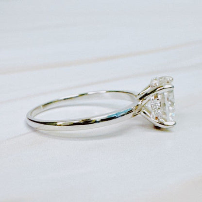 Paved Halo Solitaire Moissanite Ring - 2 Carat White Gold Plated Sterling Silver