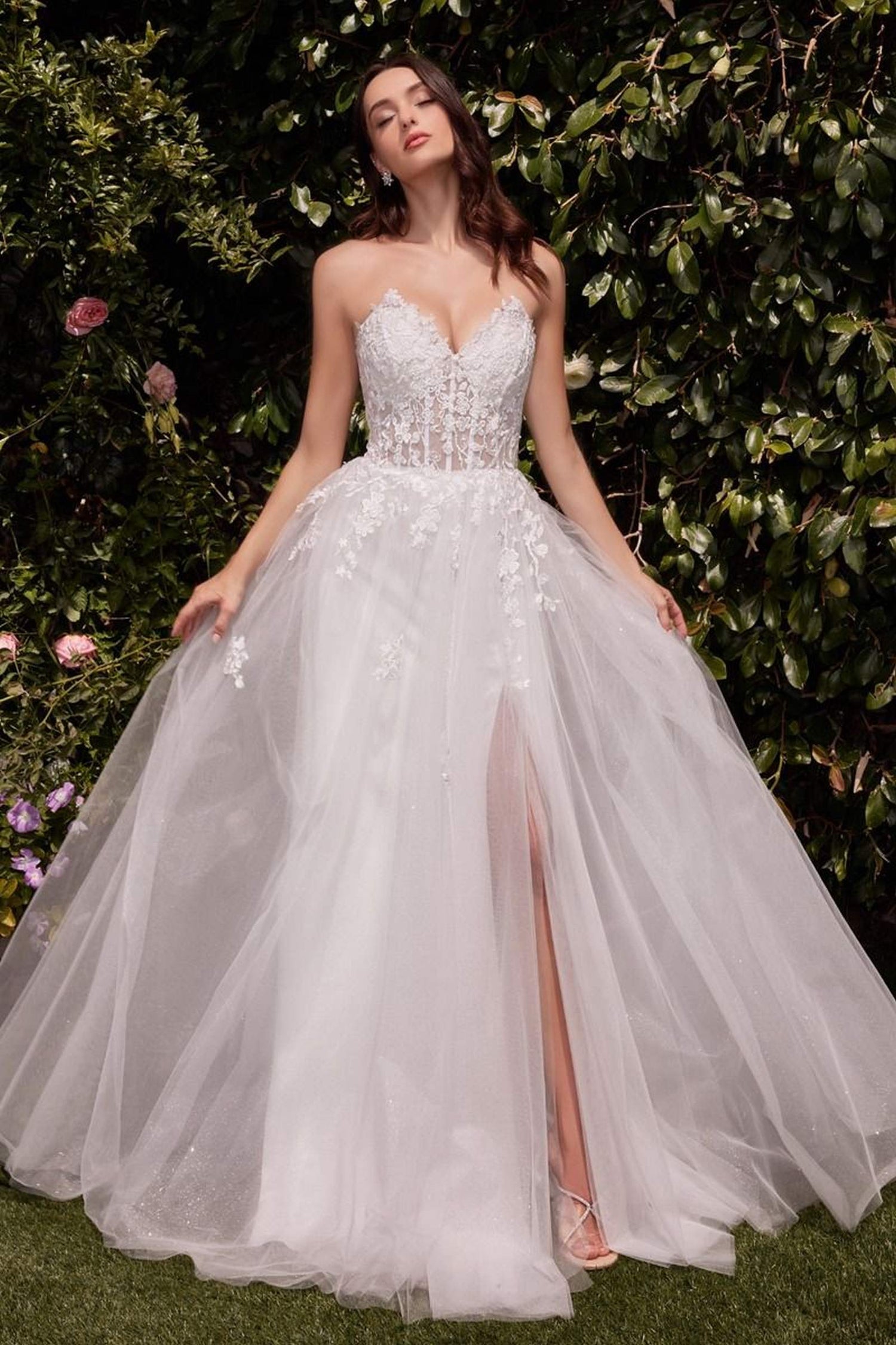 Ladivine C148W Strapless A-Line Lace &amp; Tulle Wedding Dress by DiscountDressShop