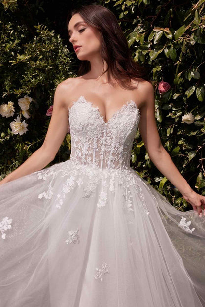 Ladivine C148W Strapless A-Line Lace &amp; Tulle Wedding Dress by DiscountDressShop