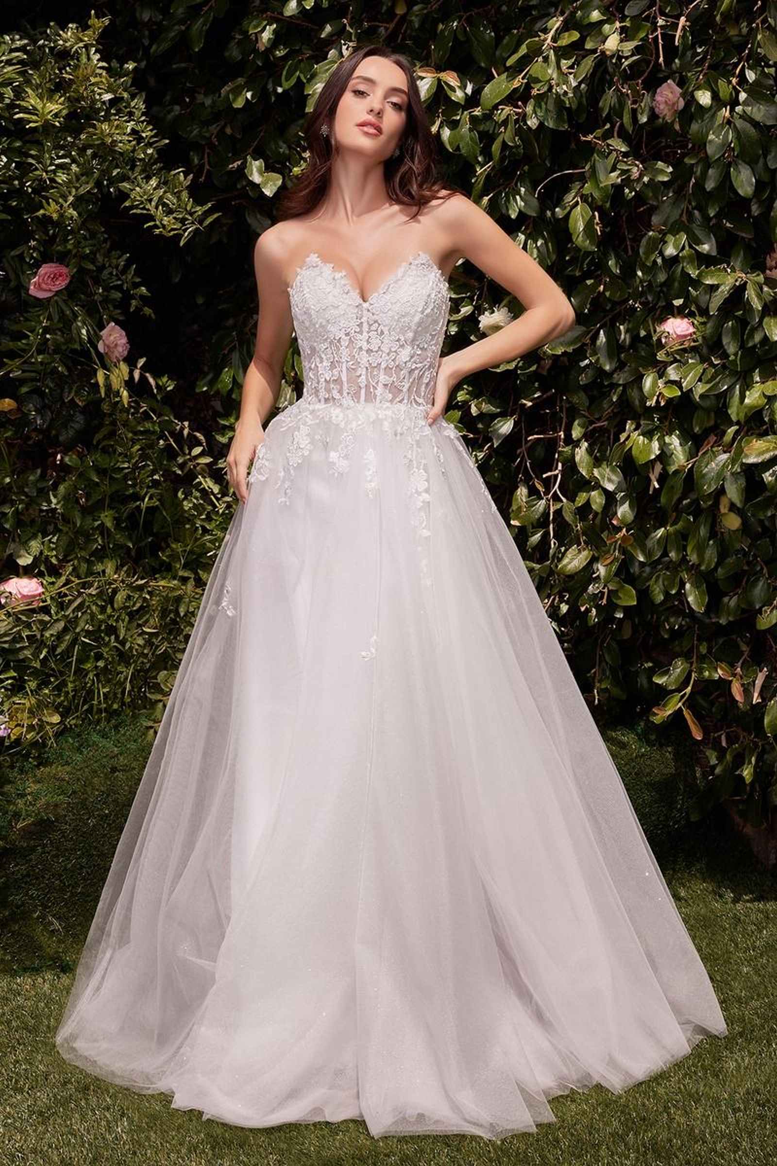 Ladivine C148W Strapless A-Line Lace &amp; Tulle Wedding Dress by DiscountDressShop