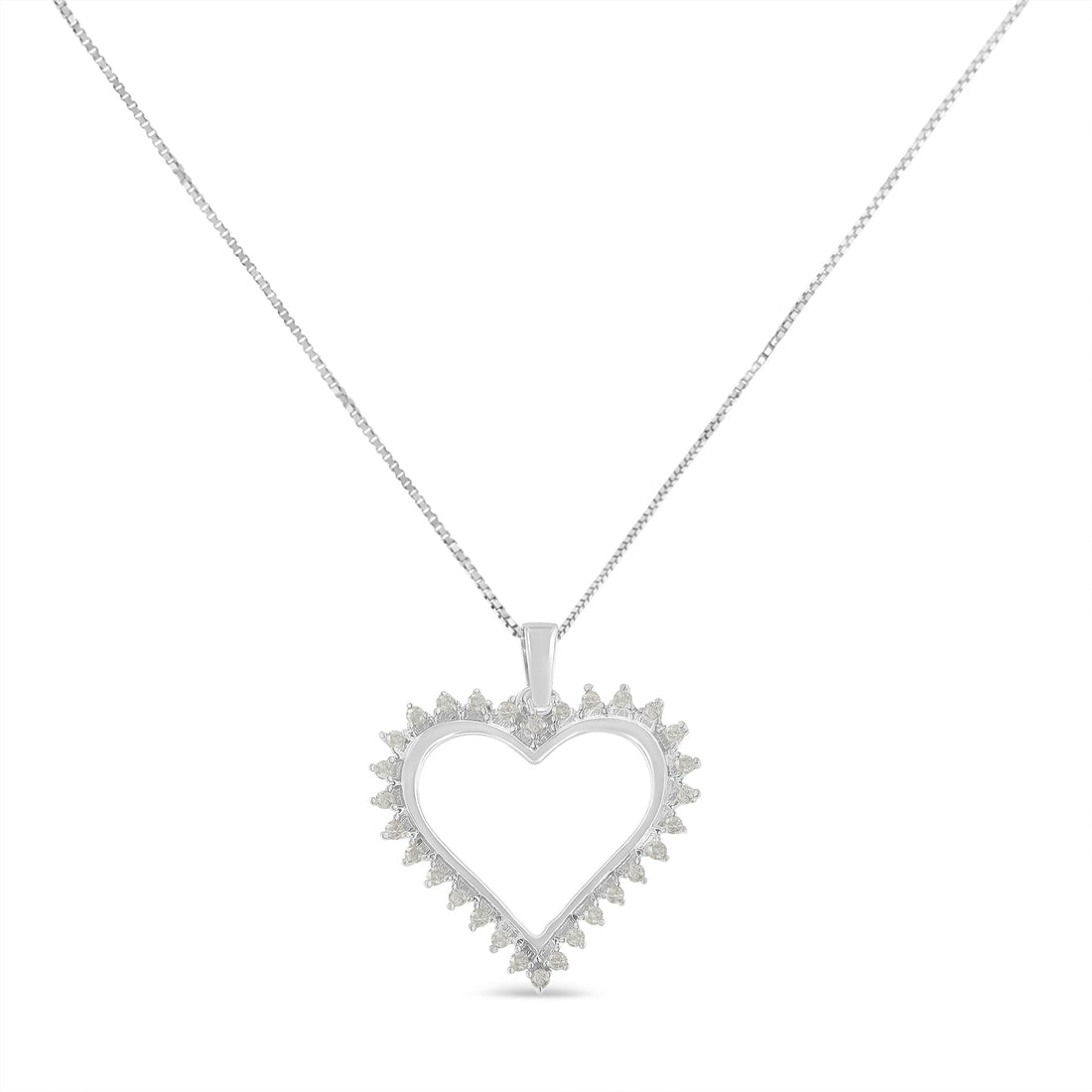 .925 Sterling Silver 1/4 cttw 3-Prong Diamond Open Heart 18" Pendant Necklace (I-J Color, I3 Clarity) by Bids.com