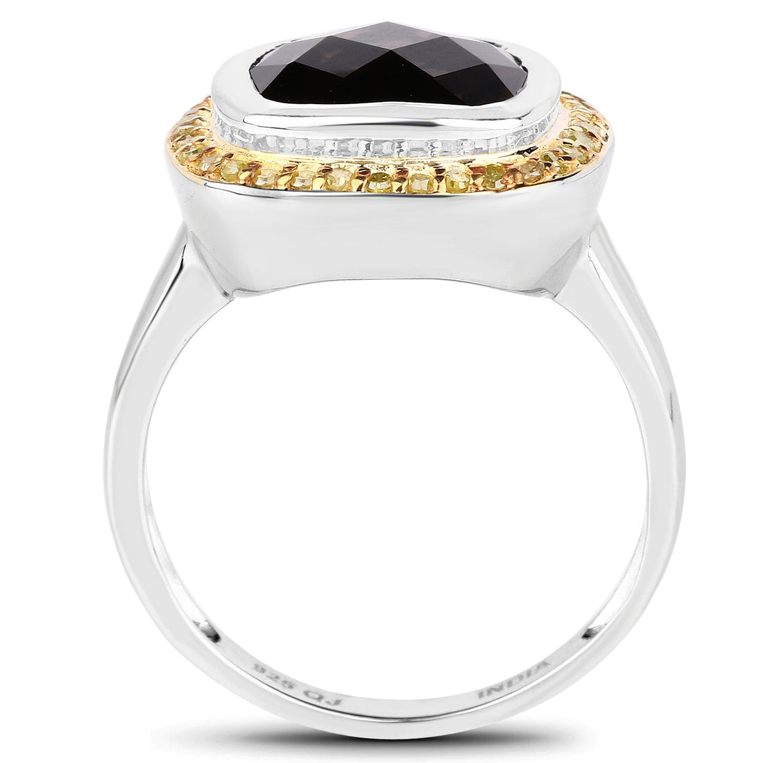 3.67 Carat Genuine Smoky Quartz and Yellow Diamond .925 Sterling Silver Ring by Bids.com