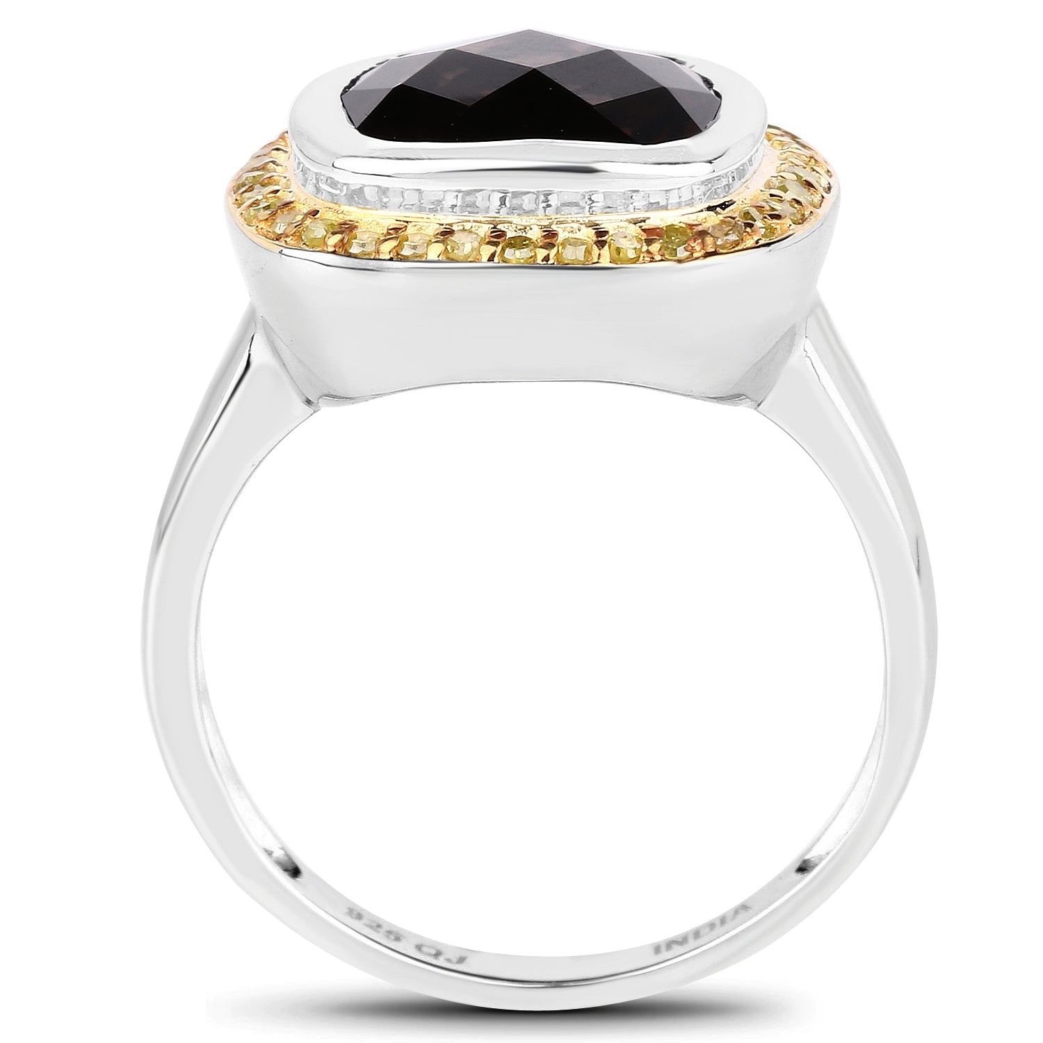 3.67 Carat Genuine Smoky Quartz and Yellow Diamond .925 Sterling Silver Ring by Bids.com