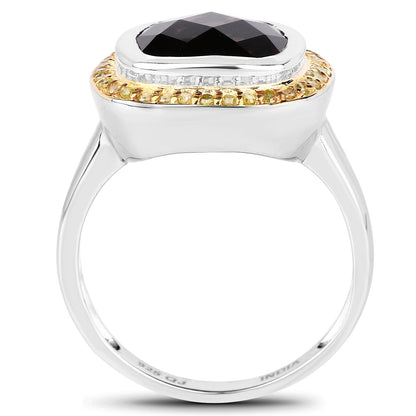 3.67 Carat Genuine Smoky Quartz and Yellow Diamond .925 Sterling Silver Ring by Bids.com