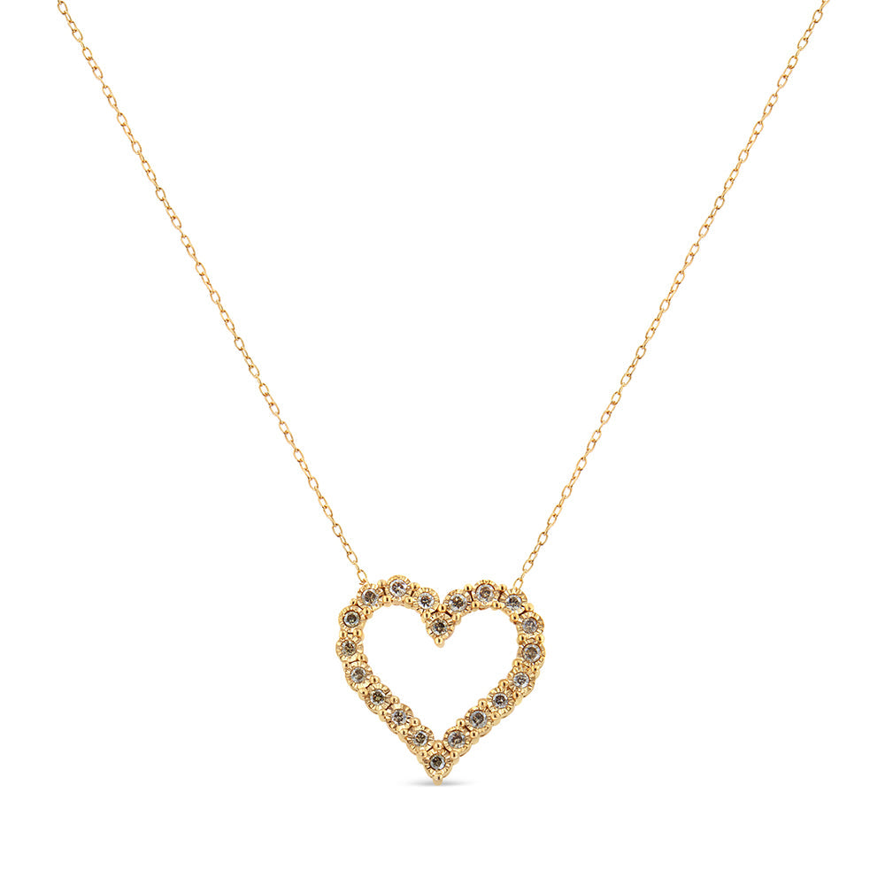 10K Yellow Gold Flashed .925 Sterling Silver 1/2 Cttw Champagne Diamond Miracle Plate Heart Pendant Necklace (K-L Color, I1-I2 Clarity) - 18" by Bids.com