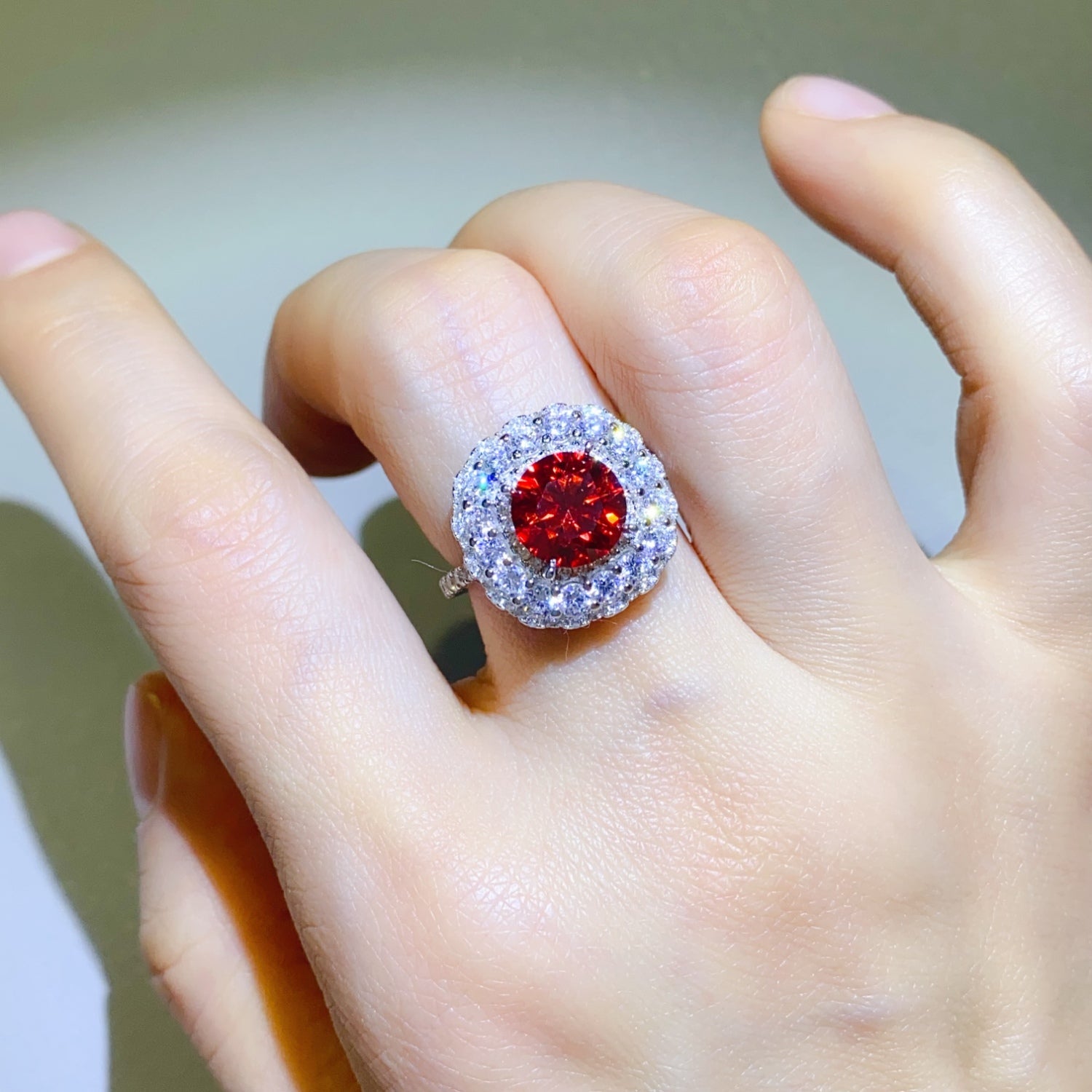 2 Carat Red Brilliant Round Cut Sparkala™ Pure Sterling Silver Ring - DestGlow