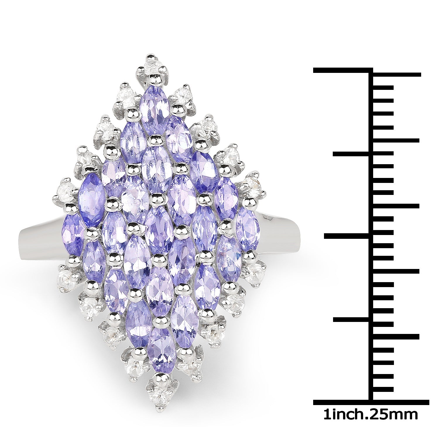 2.40 Carat Genuine Tanzanite and White Topaz .925 Sterling Silver Ring by Bids.com