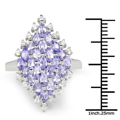 2.40 Carat Genuine Tanzanite and White Topaz .925 Sterling Silver Ring by Bids.com