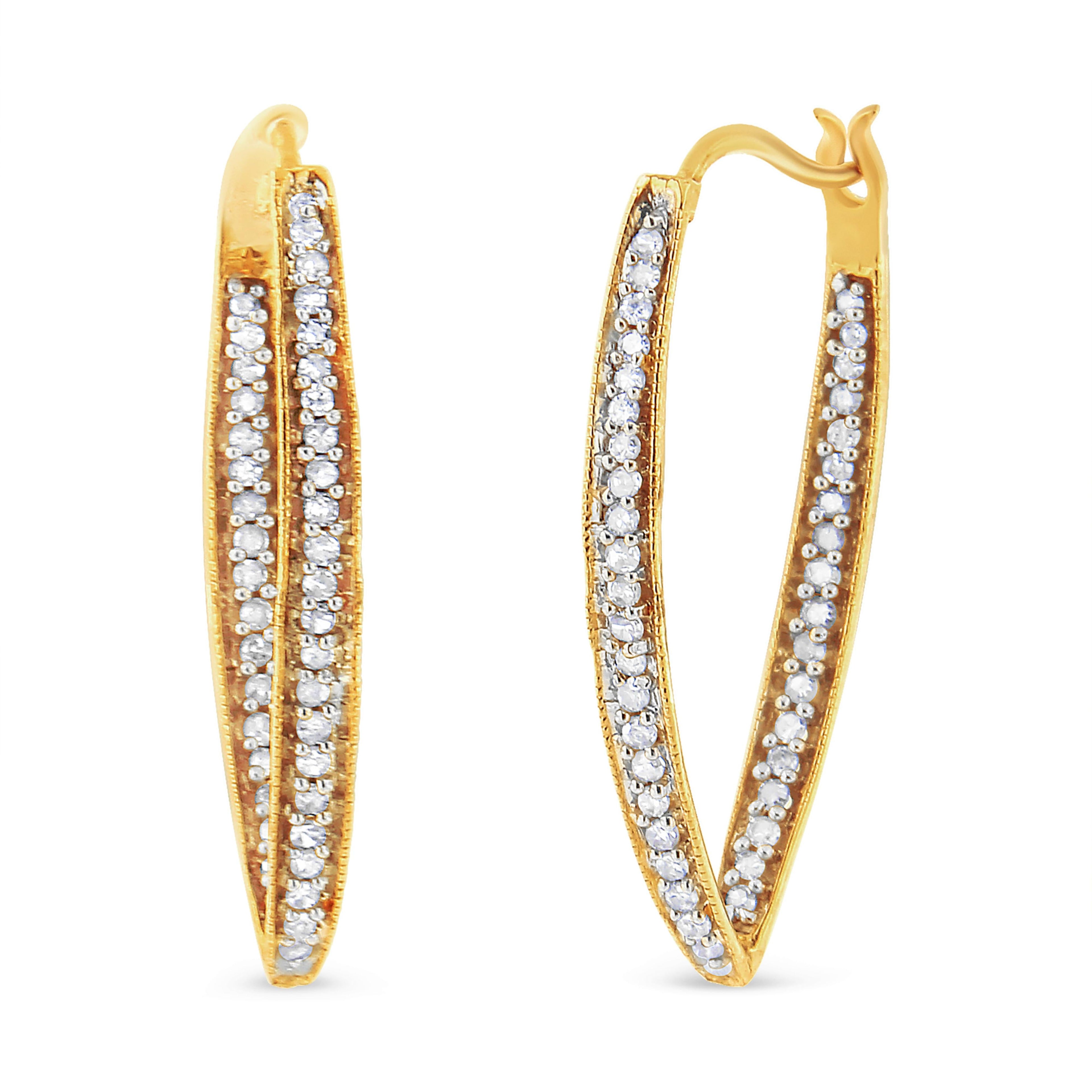 10K Yellow Gold 1/2 Cttw Round-Cut Diamond Modern Hoop Earrings (I-J Color, I2-I3 Clarity) 