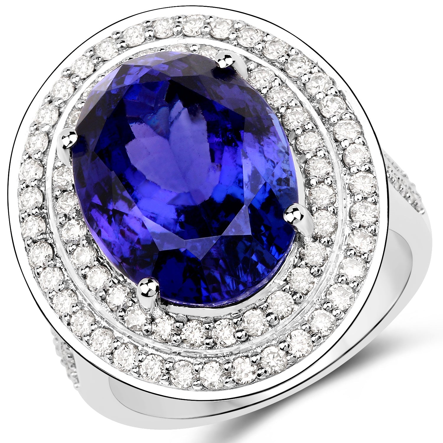 13.78 Carat Genuine Tanzanite and White Diamond 18K White Gold Ring by Bids.com