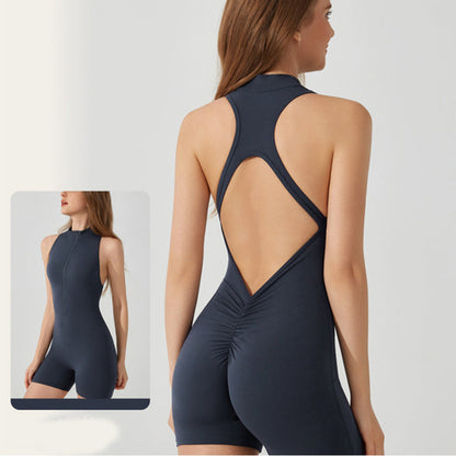 Women's Yoga Jumpsuit - Backless Zipper Front Athletic Romper for Workout & Gym