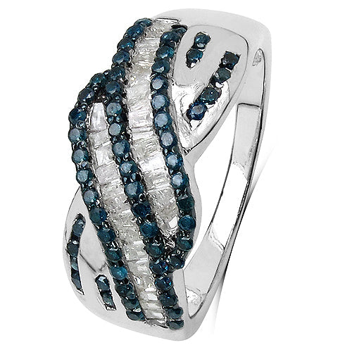 0.88 Carat Genuine Blue Diamond &amp; White Diamond .925 Sterling Silver Ring by Bids.com