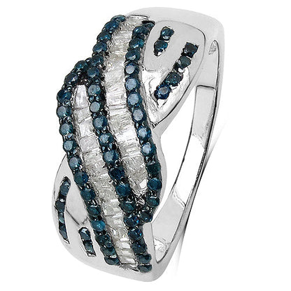 0.88 Carat Genuine Blue Diamond &amp; White Diamond .925 Sterling Silver Ring by Bids.com