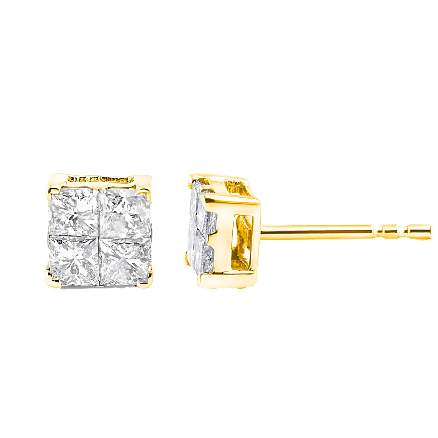 10K Yellow Gold Plated .925 Sterling Silver 1.0 Cttw Princess-Cut Diamond Composite Multi Stone Stud Earrings (J-K Color, SI2-I1 Clarity) by Bids.com