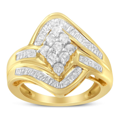 10K Yellow Gold over .925 Sterling Silver Diamond Bypass Cluster Ring (1 Cttw, I-J Color, I2-I3 Clarity) - Size 6 by Bids.com