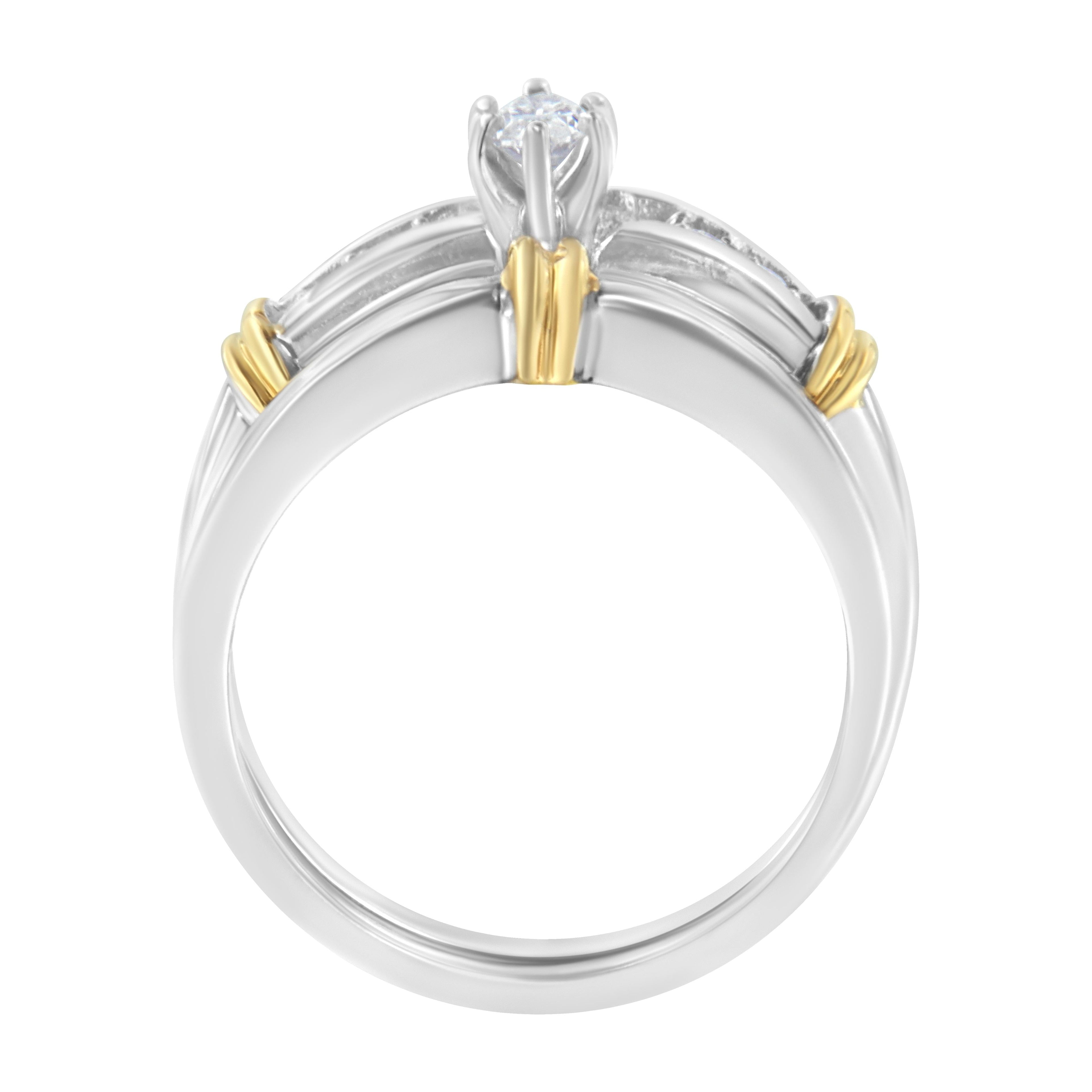 14K Yellow and White Gold 1/3 Cttw Marquise Diamond Cocktail Engagement Ring Set (H-I Color, SI1-SI2 Clarity) - Size 7 by Bids.com
