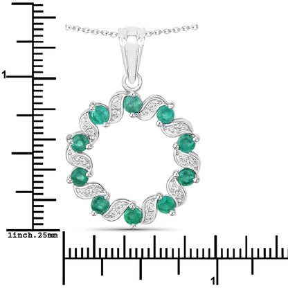 1.10 Carat Genuine Emerald and White Topaz .925 Sterling Silver Pendant  DestGlow