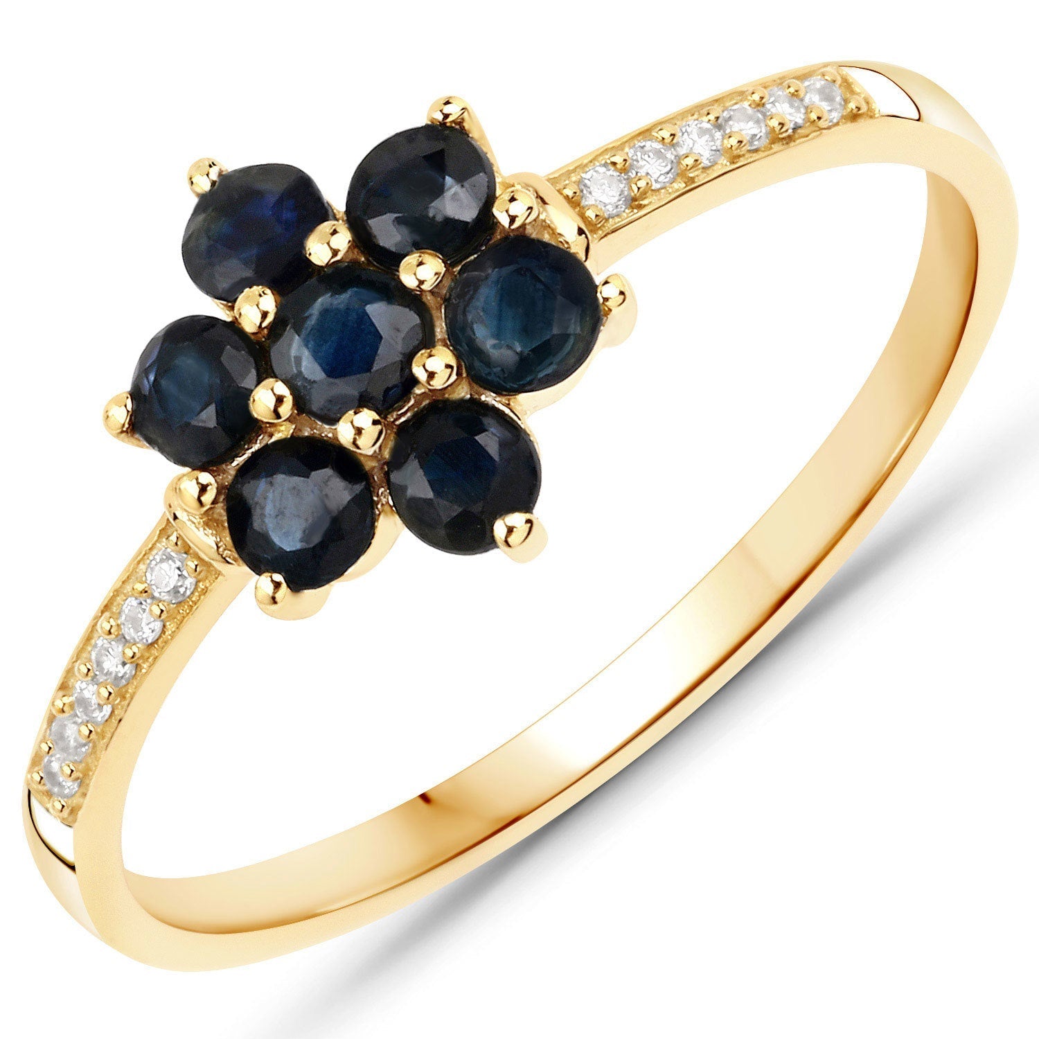 0.45 Carat Genuine Blue Sapphire and White Diamond 10K Yellow Gold Ring  DestGlow