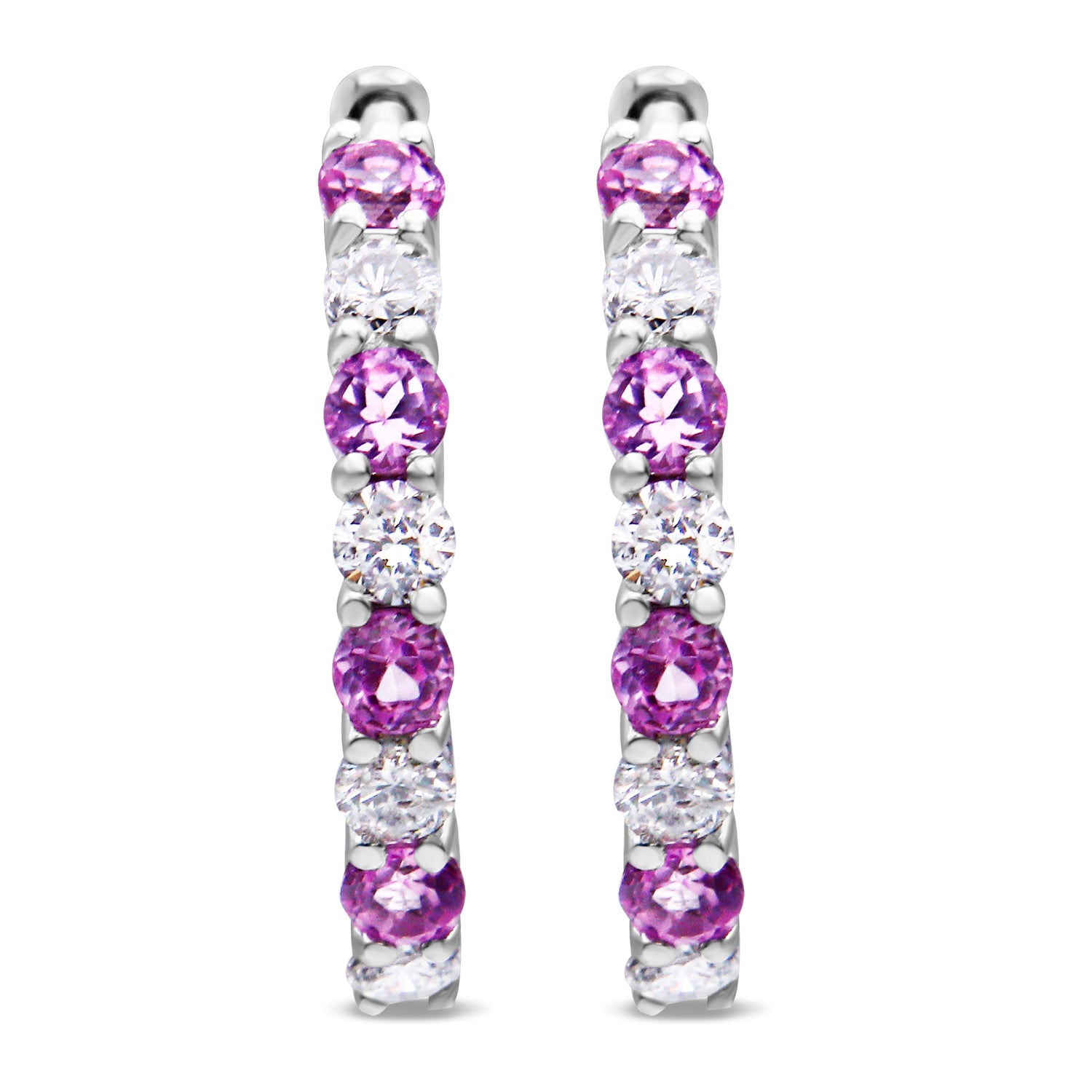 10K White Gold, Â½ Cttw Diamond, &amp; Â½ Cttw Lab-Grown Blue Sapphire Leverback Hoop Earrings (H-I Color, I1-I2 Clarity) by Bids.com