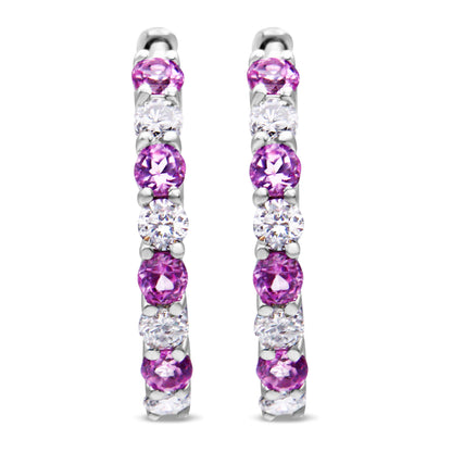 10K White Gold, Â½ Cttw Diamond, &amp; Â½ Cttw Lab-Grown Blue Sapphire Leverback Hoop Earrings (H-I Color, I1-I2 Clarity) by Bids.com