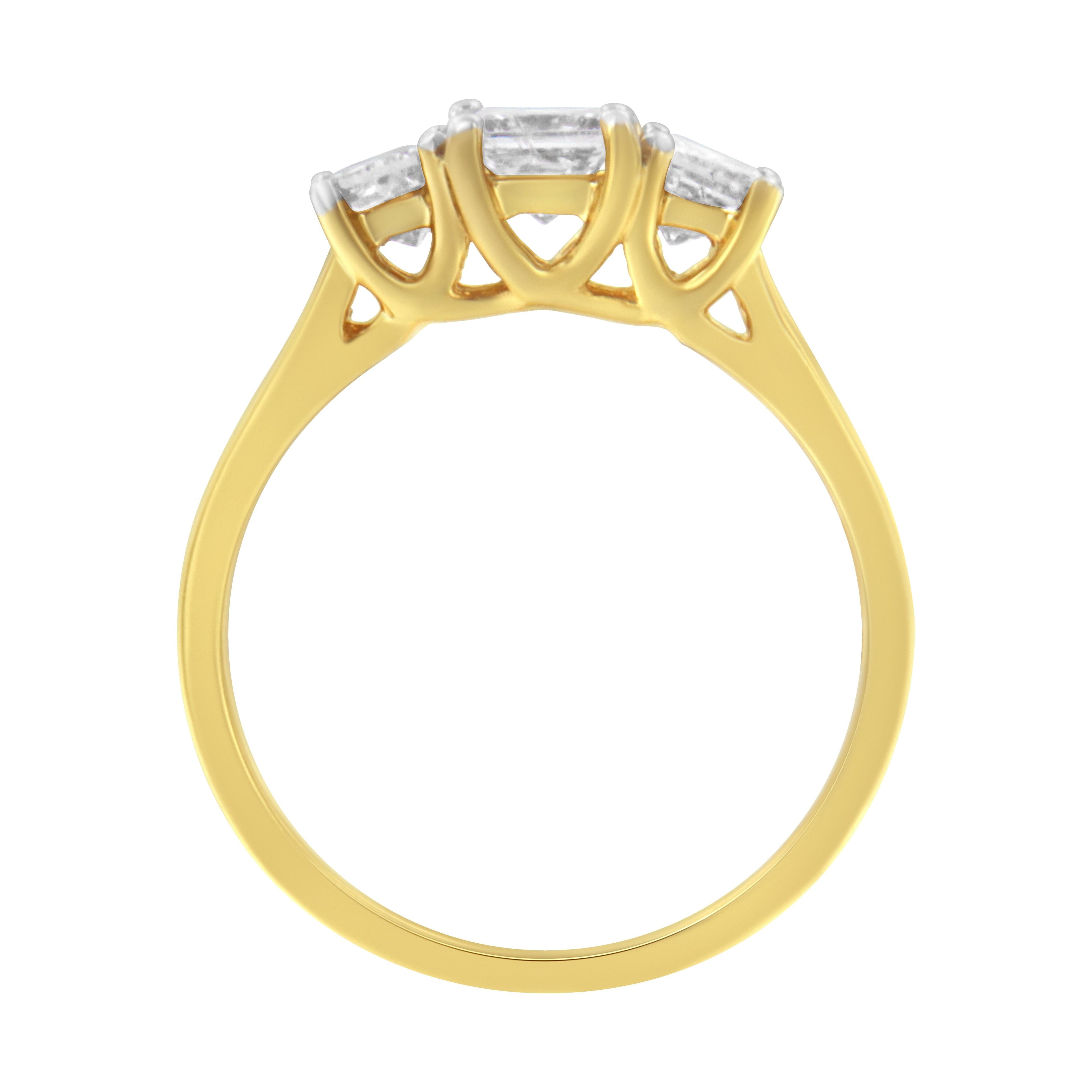 10K Yellow Gold Princess-Cut Diamond Three Stone Band Ring (1 Cttw, J-K Color, I1-I2 Clarity) - Size 6 by Bids.com
