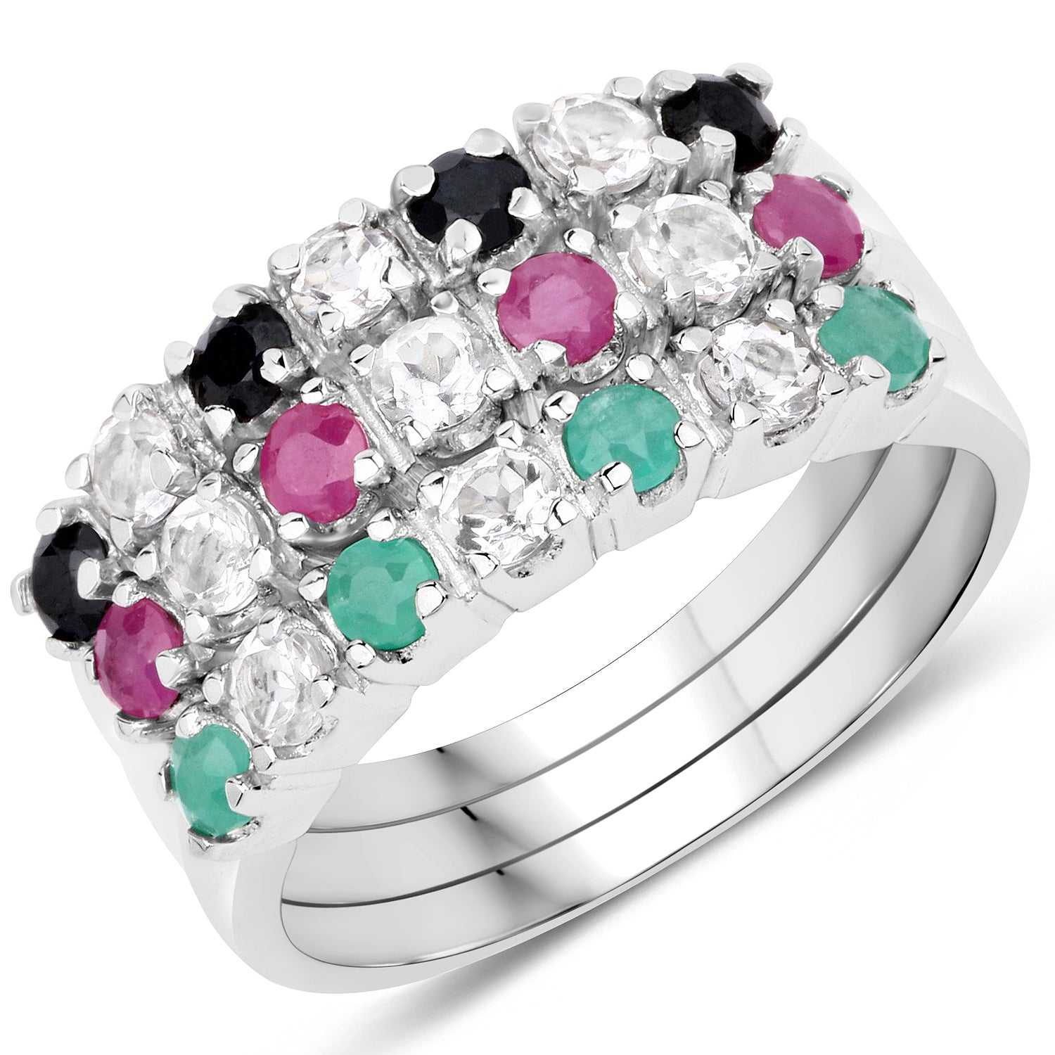 1.44 Carat Genuine Multi Stones .925 Sterling Silver Ring  DestGlow