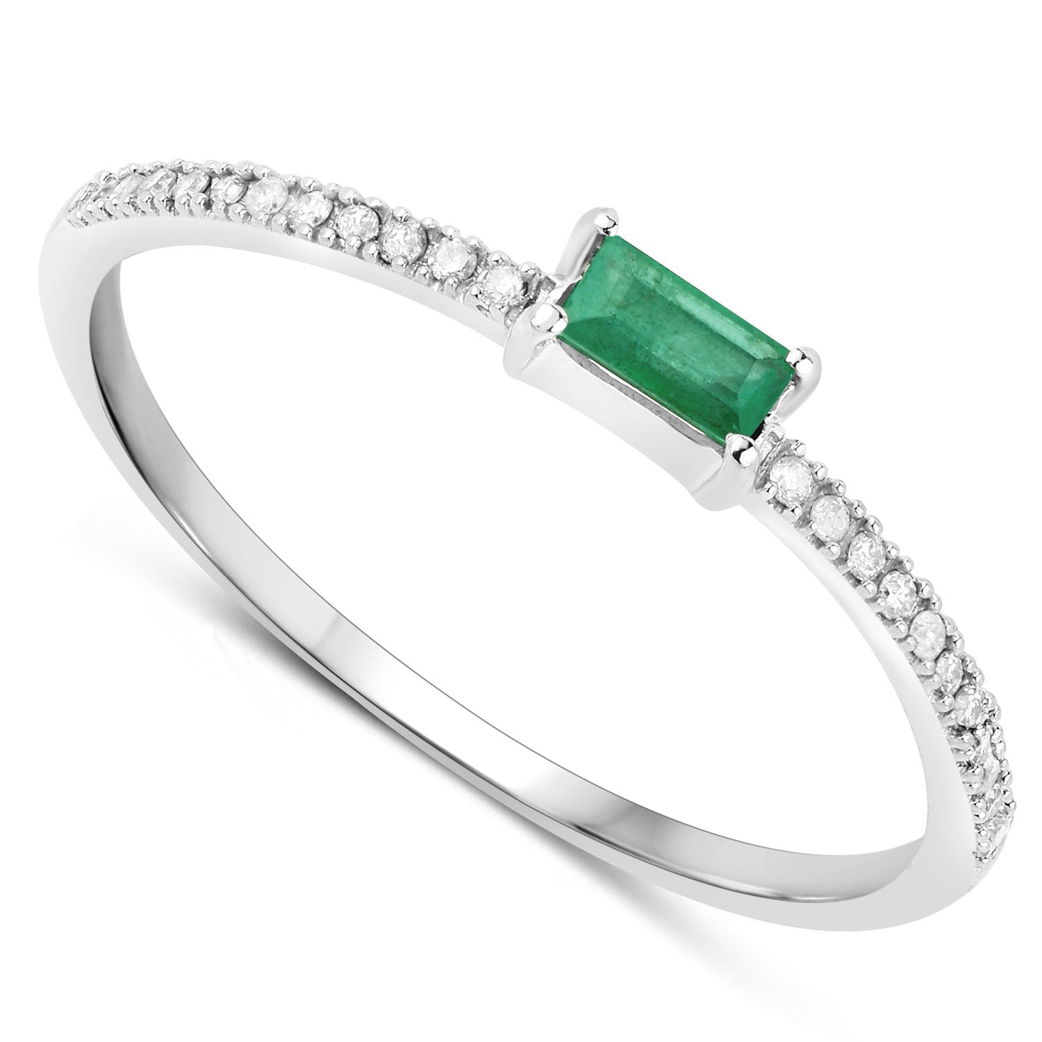 0.18 Carat Genuine Zambian Emerald and White Diamond 14K White Gold Ring by Bids.com