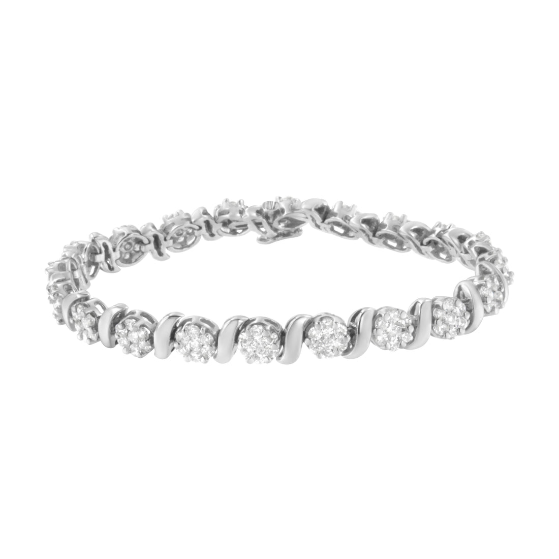 14K White Gold 5 1/4 cttw Diamond S-Link Floral Cluster Tennis Bracelet (I-J Clarity, SI2-I1 Color) - Size 7" by Bids.com