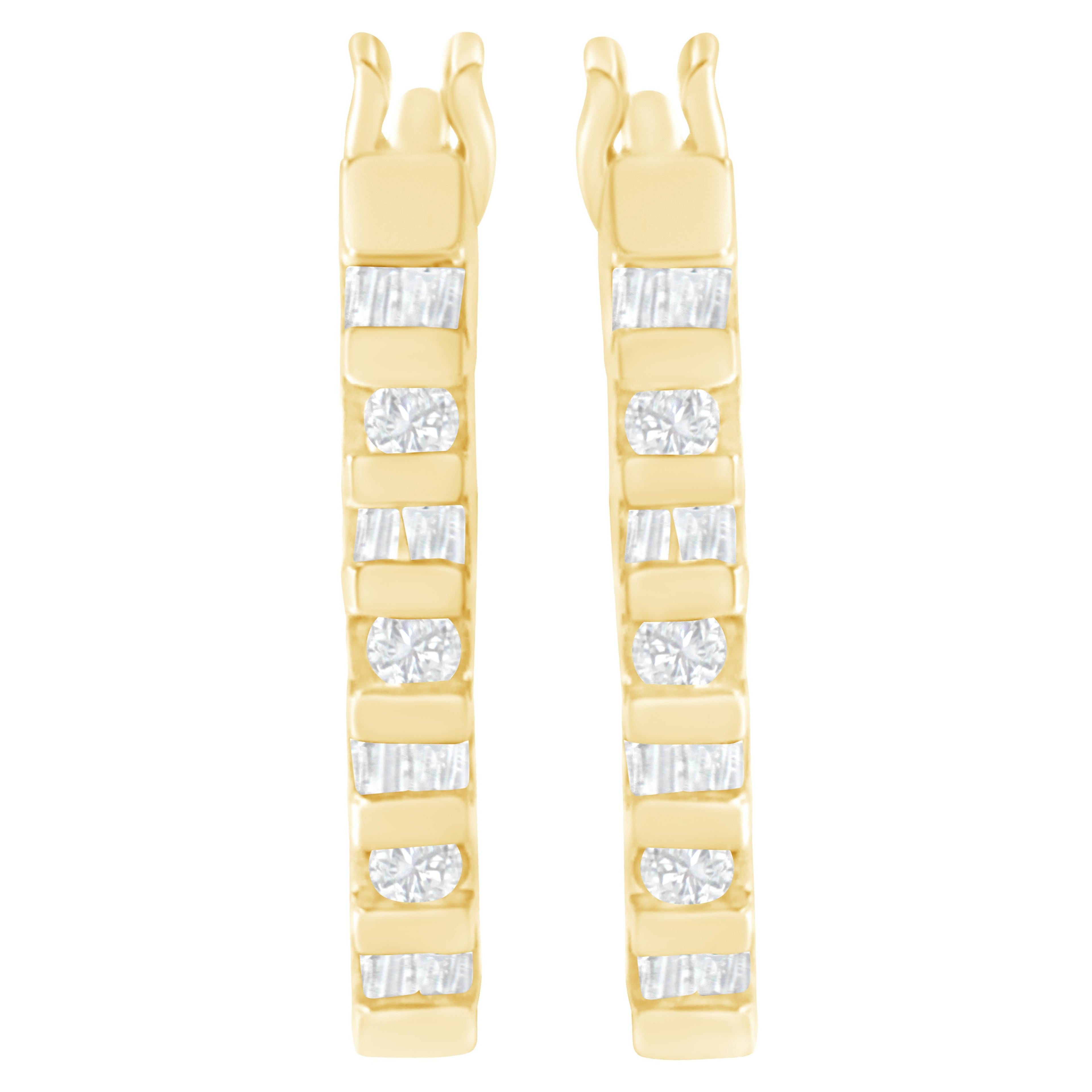 10K Yellow Gold Round and Baguette Cut Diamond Oblong Hinged Leverback Hoop Earrings (Â¼ Cttw, I-J Color, I2-I3 Clarity) by Bids.com