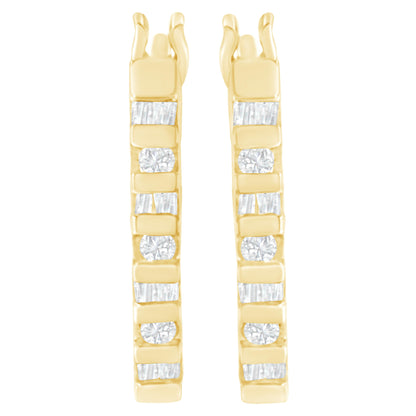 10K Yellow Gold Round and Baguette Cut Diamond Oblong Hinged Leverback Hoop Earrings (Â¼ Cttw, I-J Color, I2-I3 Clarity) by Bids.com