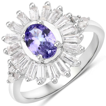 2.01 Carat Genuine Tanzanite and White Topaz .925 Sterling Silver Ring by Bids.com
