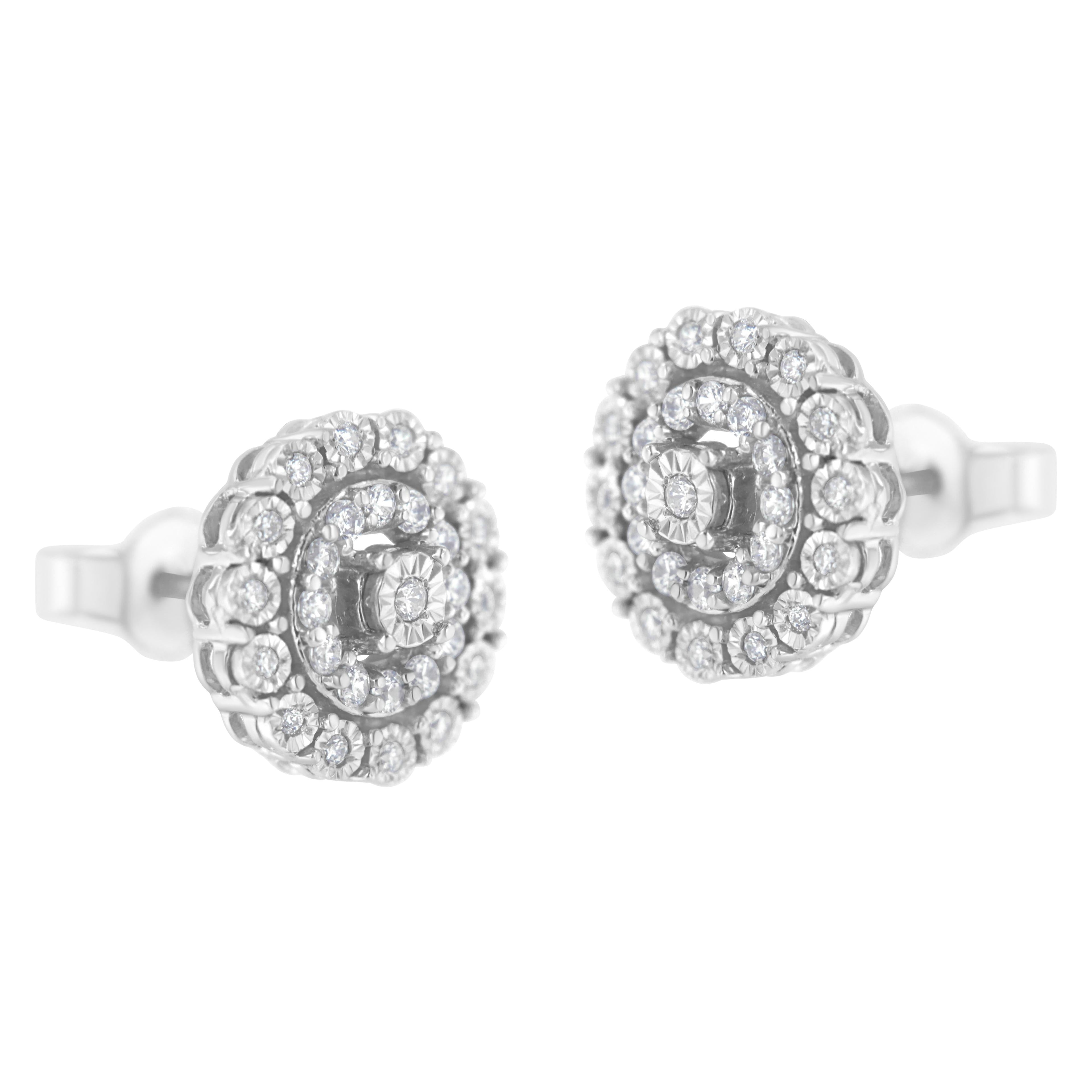 10KT White Gold 1/2 cttw Double Halo Brilliant Round-Cut Diamond Stud Earrings (I-J Clarity, I2-I3 Color) by Bids.com