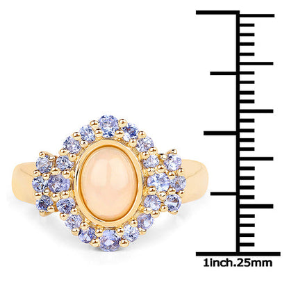 14K Yellow Gold Plated 1.74 Carat Genuine Ethiopian Opal and Tanzanite .925 Sterling Silver Ring by Bids.com