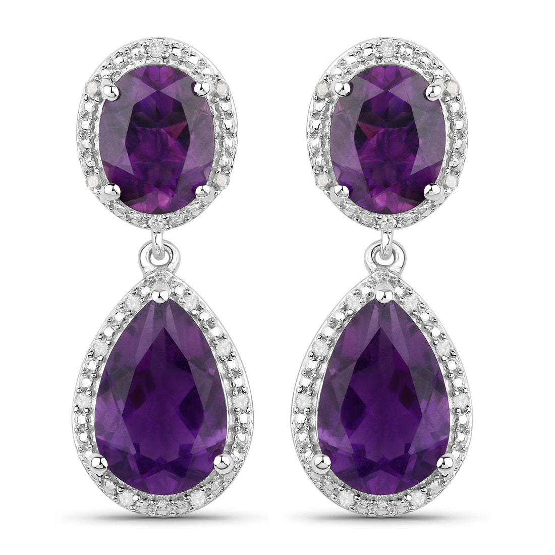 8.45 Carat Genuine Amethyst and White Diamond .925 Sterling Silver Earrings by Bids.com
