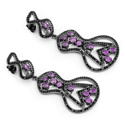5.30 Carat Genuine Amethyst and Black Spinel .925 Sterling Silver Earrings by Bids.com