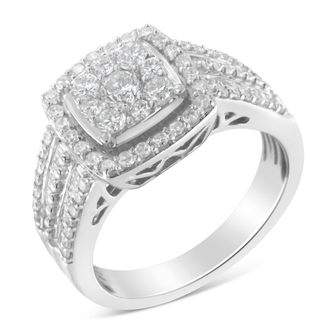 10K White Gold Diamond Cluster Ring (1 Cttw, H-I Color, I1-I2 Clarity) - Size 6-3/4 by Bids.com