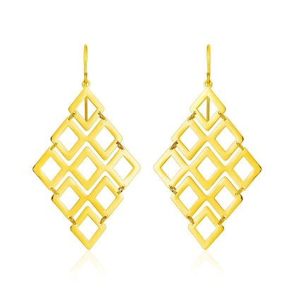 14k Yellow Gold Earrings with Polished Open Diamond Motifs by Bids.com