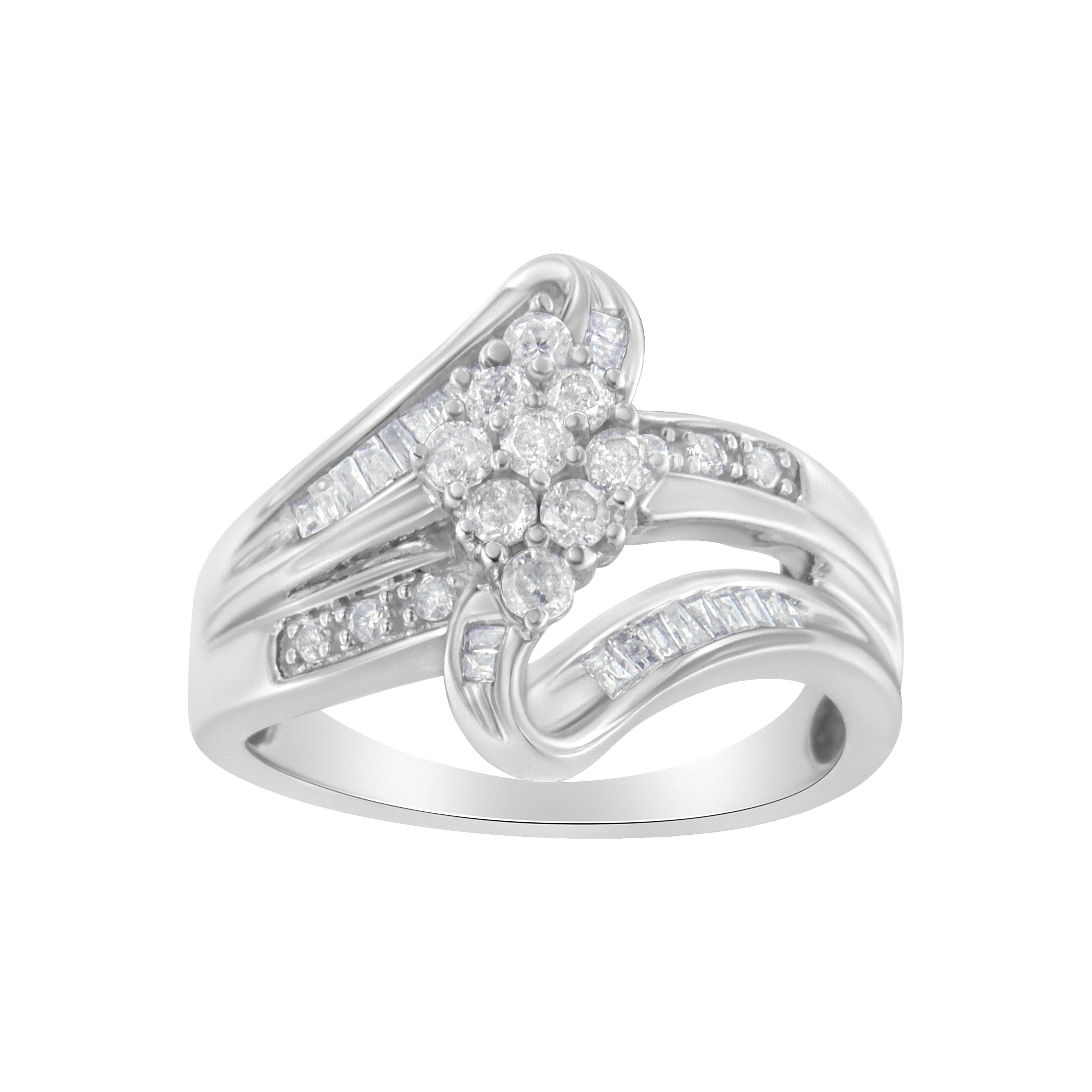 10K White Gold 1/2 cttw Diamond Cluster Ring (H-I Clarity, I2-I3 Color) - Size 6 by Bids.com