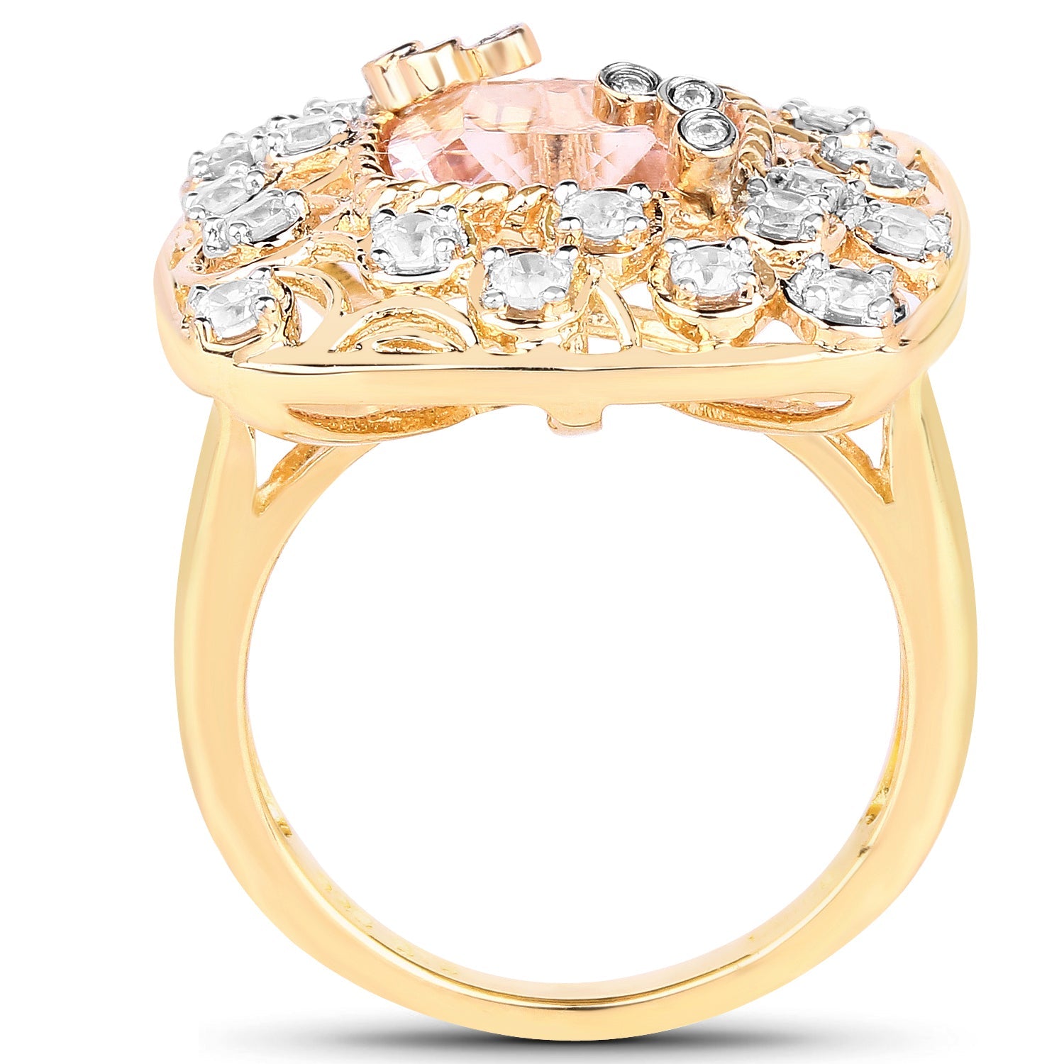 14K Yellow Gold Plated 3.33 Carat Synthartic Morganite and White Topaz .925 Sterling Silver Ring by Bids.com