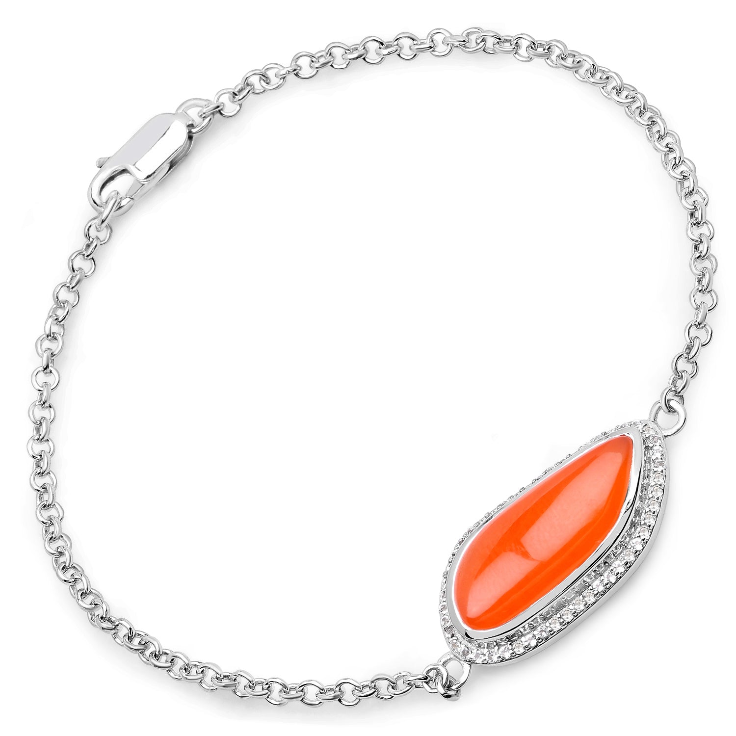 5.50 Carat Genuine Carnelian And White Topaz .925 Sterling Silver Bracelet by Bids.com