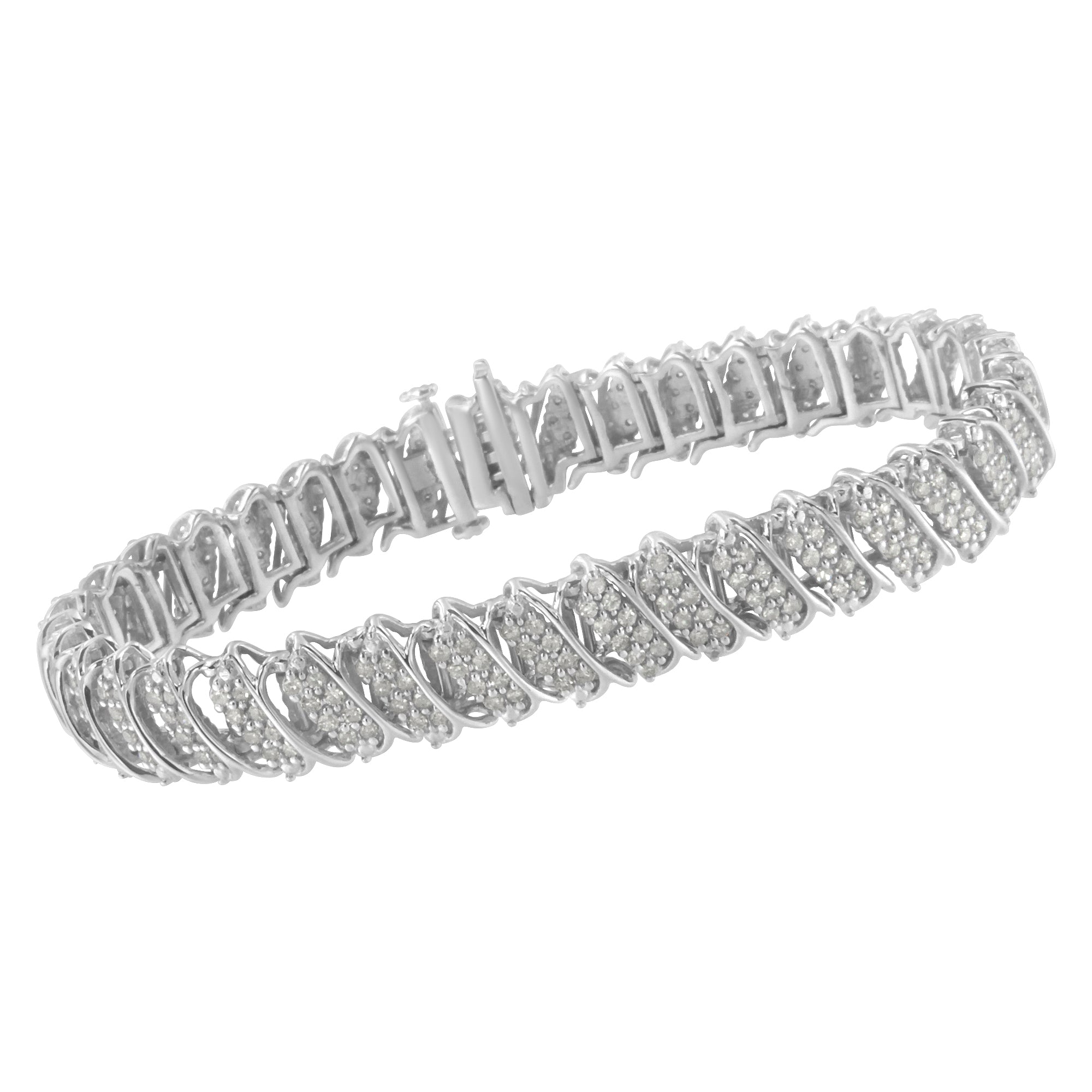.925 Sterling Silver 3.0 Cttw Diamond Multi Row Cluster Slanted Wave Link 7-Â¼â€ Tennis Bracelet (I-J Color, I2-I3 Clarity) by Bids.com