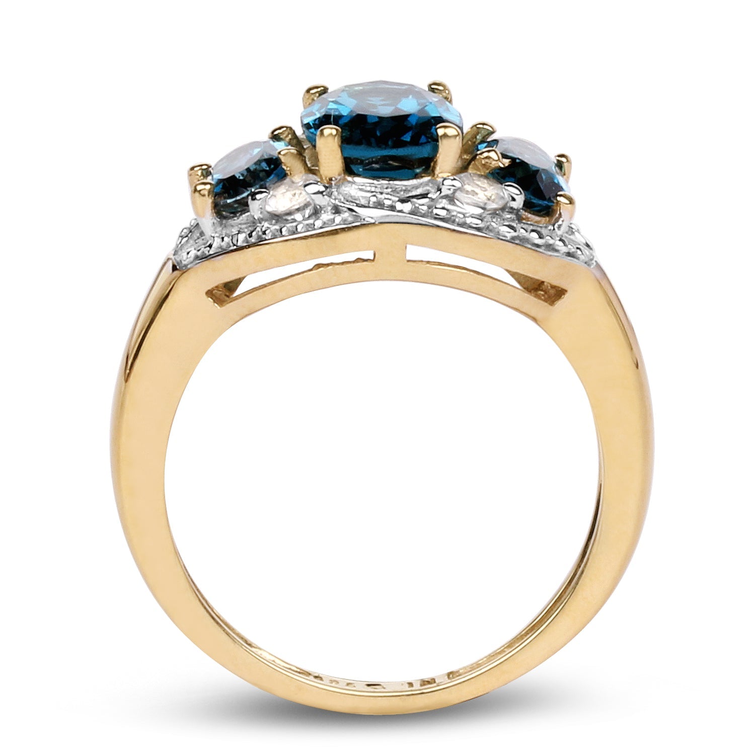 14K Yellow Gold Plated 2.77 Carat Genuine London Blue Topaz and White Topaz .925 Sterling Silver Ring by Bids.com