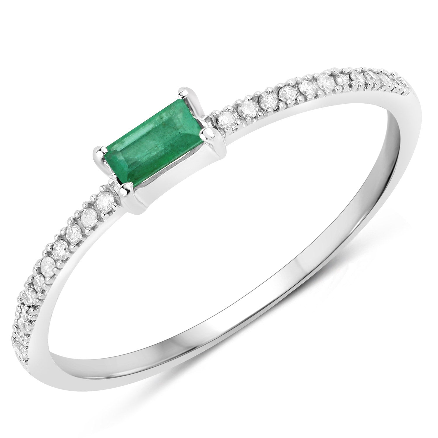 0.18 Carat Genuine Zambian Emerald and White Diamond 14K White Gold Ring by Bids.com