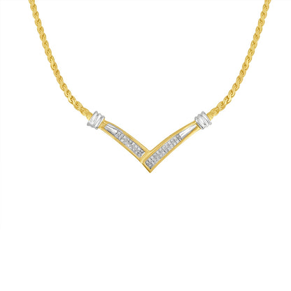 10K Yellow and White Gold 1/2 Cttw Princess Cut Diamond Channel-Set â€œVâ€ Shape 18" Franco Chain Necklace (H-I Color, SI2-I1 Clarity) by Bids.com