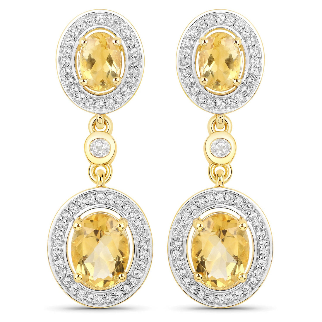 18K Yellow Gold Plated 5.70 Carat Genuine Citrine and White Topaz .925 Sterling Silver Earrings by Bids.com