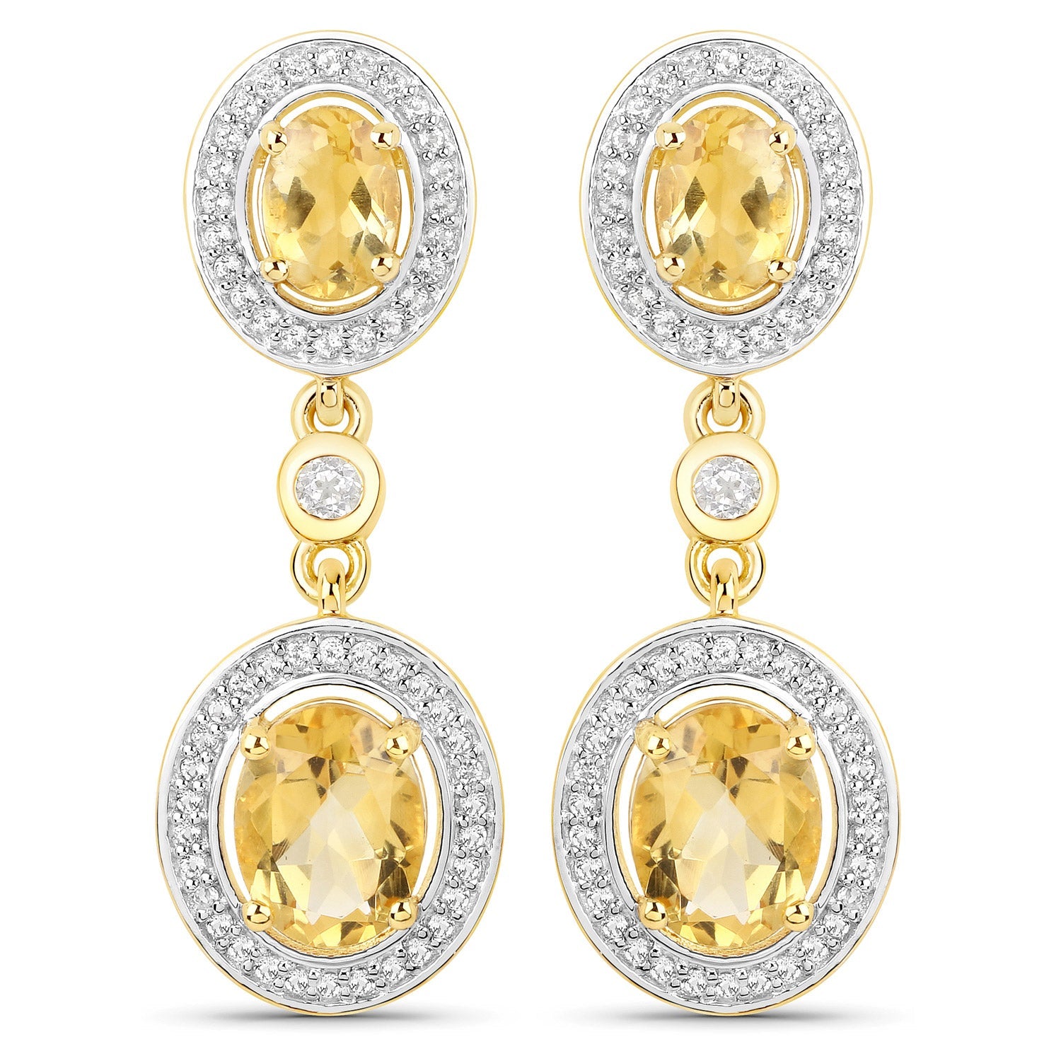 18K Yellow Gold Plated 5.70 Carat Genuine Citrine and White Topaz .925 Sterling Silver Earrings by Bids.com