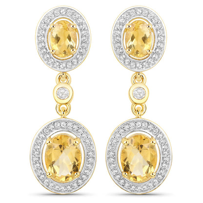 18K Yellow Gold Plated 5.70 Carat Genuine Citrine and White Topaz .925 Sterling Silver Earrings by Bids.com